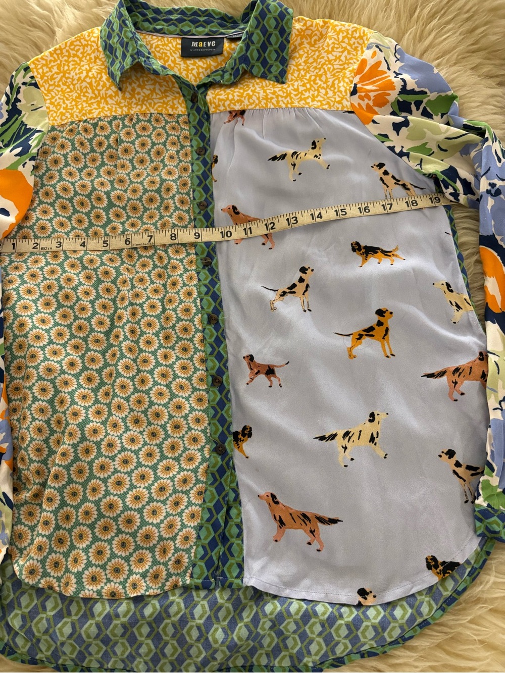Maeve Anthropology Paz Button-Down Shirt with Mixed Print Patchwork Design - Picture 4 of 8